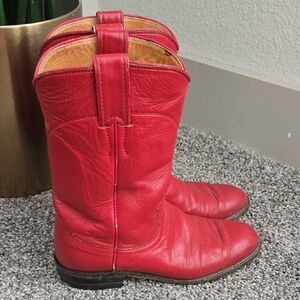 Justin Classic Roper Boots Red Leather Cowboy Cowgirl Western Boots